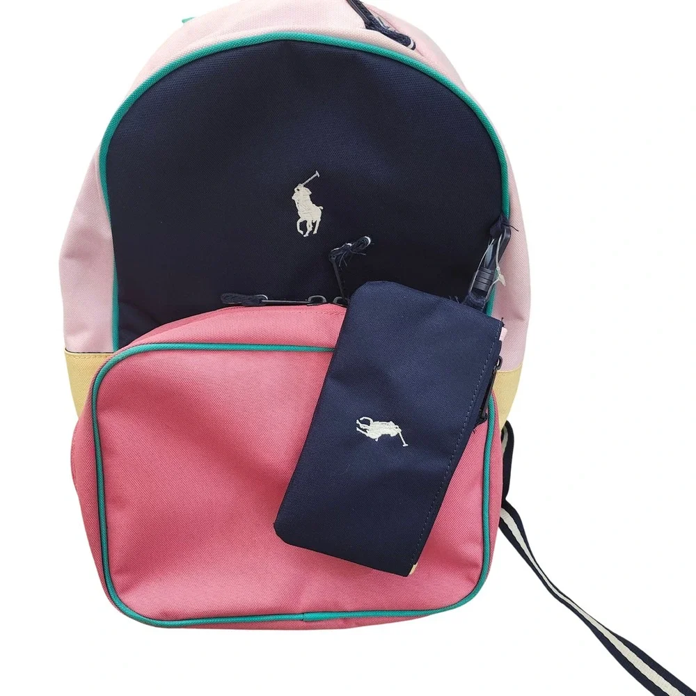Polo Ralph Lauren Colorblock Backpack Navy Pink Yellow Teal with Pouch Designer
